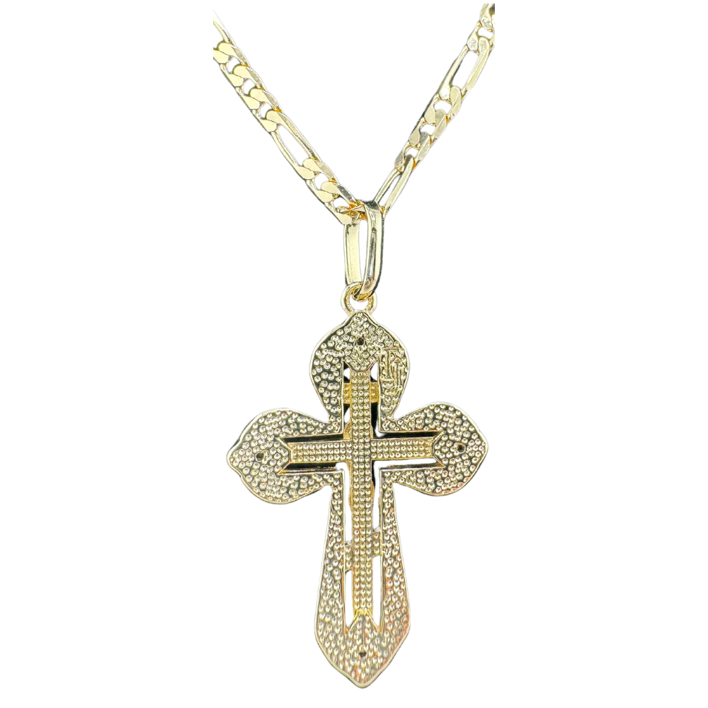 Divine Elegance: Orthodox Cross Pendant Plated In 14K Gold Brass Based with Zircon Stone w/o Chain Divine Elegance: Orthodox Cross Pendant Plated In 14K Gold Brass Based with Zircon Stone w/o Chain